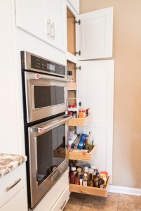 Roll outs in a tall storage pantry for the kitchen.